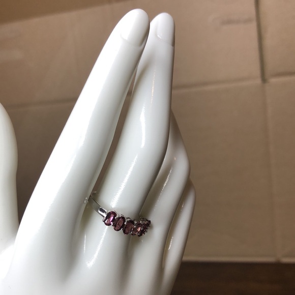 Tourmaline Sterling Silver Single Band Ring w Seven Faceted Oval Gems Sz 8-3/4 - Picture 3 of 17